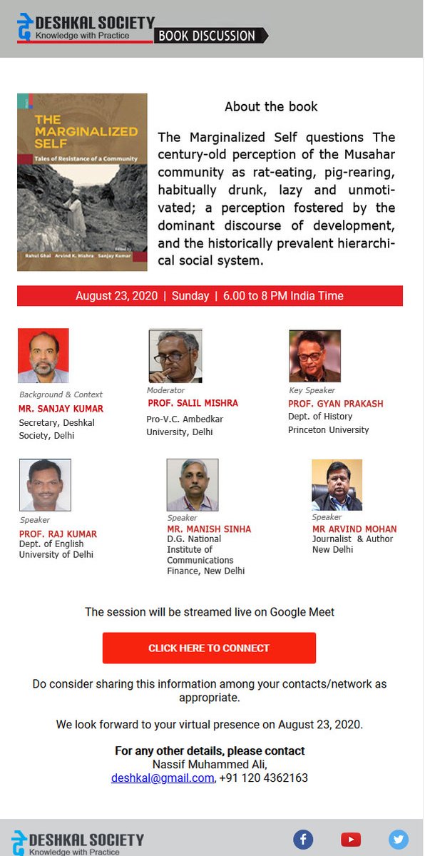 BooksPrimus's tweet photo. @DeshkalSociety is organizing a book discussion on The Marginalized Self on Sunday, 23 August 2020 at 6.00 pm IST. Click on the link below to join the session
https://t.co/grKGzhJ8PB
#PrimusBooks https://t.co/Hifx6OqB5i