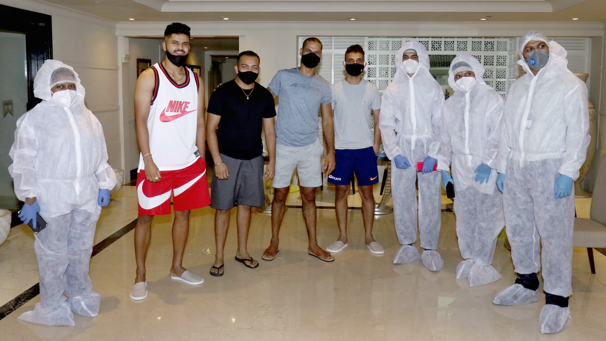 Delhi  Capitals players and staff  before departure for UAE. (Credits: Twitter/Delhi Capitals)