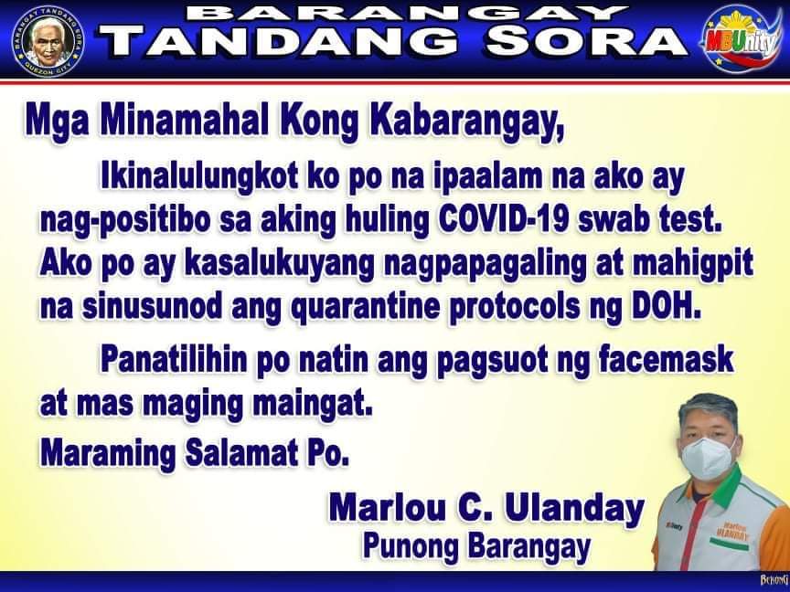 yannyjasper19's tweet photo. Kapitan ng Brgy. Tandang Sora sa QC nagpositibo sa COVID19 Brgy Hall sarado ng limang araw.
@EagleNews
@RadyoAgila1062
#eaglenews https://t.co/m6e3x2r0jk