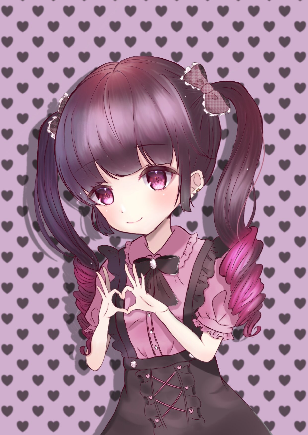 ꪔ ゆなたそꪔ 低浮上 ツインテールの指ハートしてる女の子を描きました デジ絵歴1年3ヶ月の初心者です 量産型やメンヘラ 病み サンリオ系のイラストを描くのが好きです ゲームキャラやvtuberのイラストも描きます 創作イラスト
