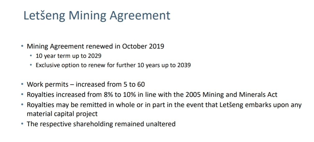 Will the people of Lesotho EVER get a greater share of the Letšeng mine?No.Gem Diamonds have a number of extension clauses to maintain their ownership.