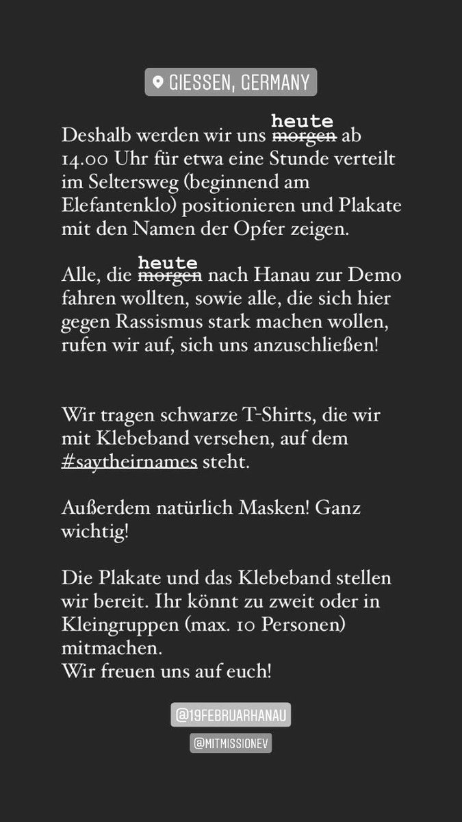 mitmission_eV's tweet photo. Jetzt in Hanau und Gießen! Kein Vergeben! Kein Vergessen! Gemeinsam gegen Rassismus! https://t.co/60Y8rahKtZ
