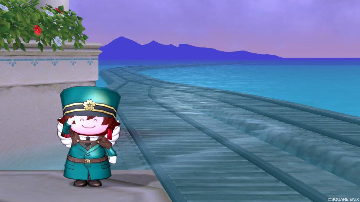 ぷくぷくタッケー おはようございまーす O 丿 アストルティア鉄道は今日も定刻運行いたしております ウェナ諸島は海の上を走行しております 線路は水の中にあります マスクの着用等ご協力をお願いいたします アストルティア風景写真 大陸間鉄道