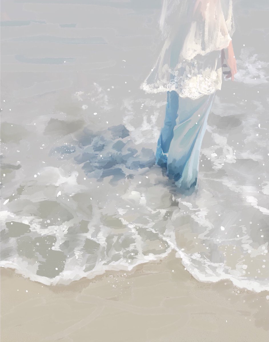 solo beach 1girl water dress ocean outdoors  illustration images