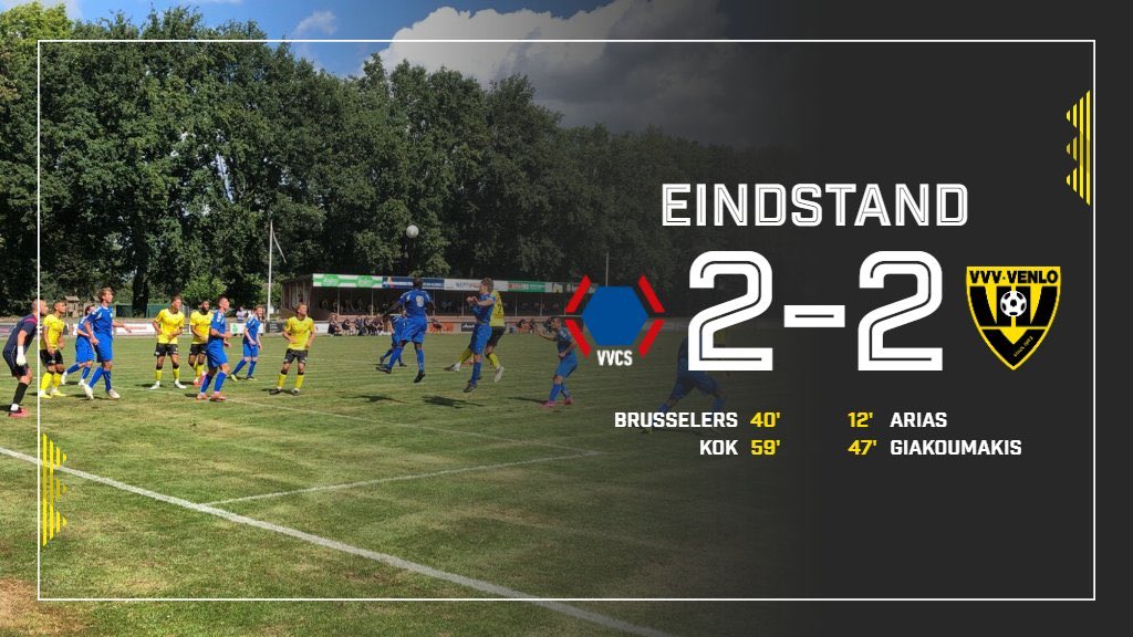 Eindstand <a href="/VVVVenlo/">VVV-Venlo</a> - #TeamVVCS 2-2. Goals van Bodi Brusselers en Thomas Kok. “Er werd opnieuw uitstekend gevoetbald met goede georganiseerde pressie. Een dag na het duel met PEC er al weer zo staan... Petje af voor de mannen!” Aldus teammanager Ebbinge #vvvvvcs  #vvcvvv