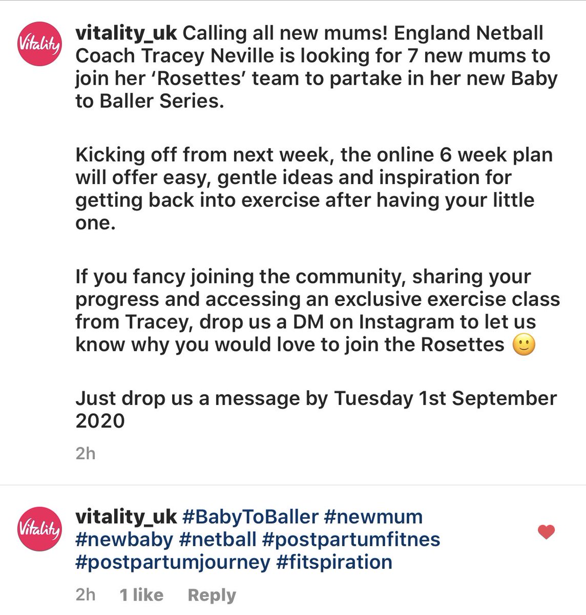 traceynev's tweet image. Join my new mums Rosette squad with @vitality_uk #gettingactive #babytoballer #newmums