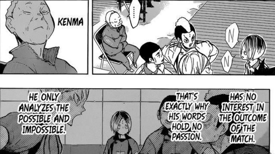 kenma would probably find it difficult to raise the spirits of his teammates because he tends to think very logically and tactically rather than considering factors like emotions, so it could be that he would find it hard to know exactly what his teammates need to hear. +