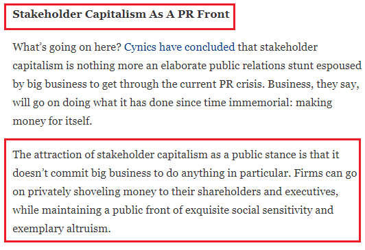 cont'd: "As issues of worker safety, pay & benefits become more central, the agenda of  #stakeholder  #capitalism will gain in relevance & strength."Branding/marketing are critical for  #WEF corporate entities & ruling class - in order to obtain social license.  #BLM  #purpose  #XR