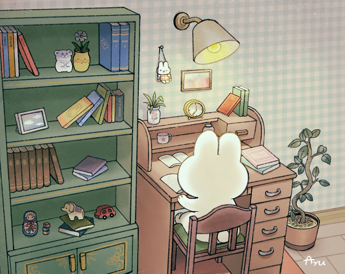 book no humans bookshelf rabbit plant lamp indoors  illustration images
