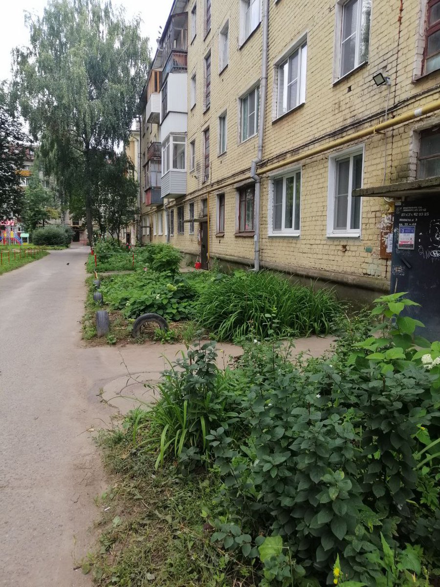 utrosin's tweet photo. Сходил сегодня с детьми погулять во двор одного из домов округа. Для субботы было достаточно пустынно, ни детей, ни взрослых. 
Двор неплохой. Большая зона зеленая, цветники и новые лавочки у подъездов (правда не везде). https://t.co/22SGQGbDyi