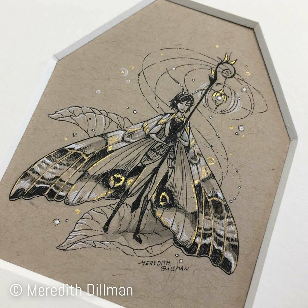 A Sphinx Moth fairy in ink ⁠⠀
⁠⠀
#inkdrawing #fantasyart #faerie #mothsofinstagram #blackink #fantasyart #sphinxmoth #madisonart #meredithdillmanart #fairy #pixie #moths #marupen