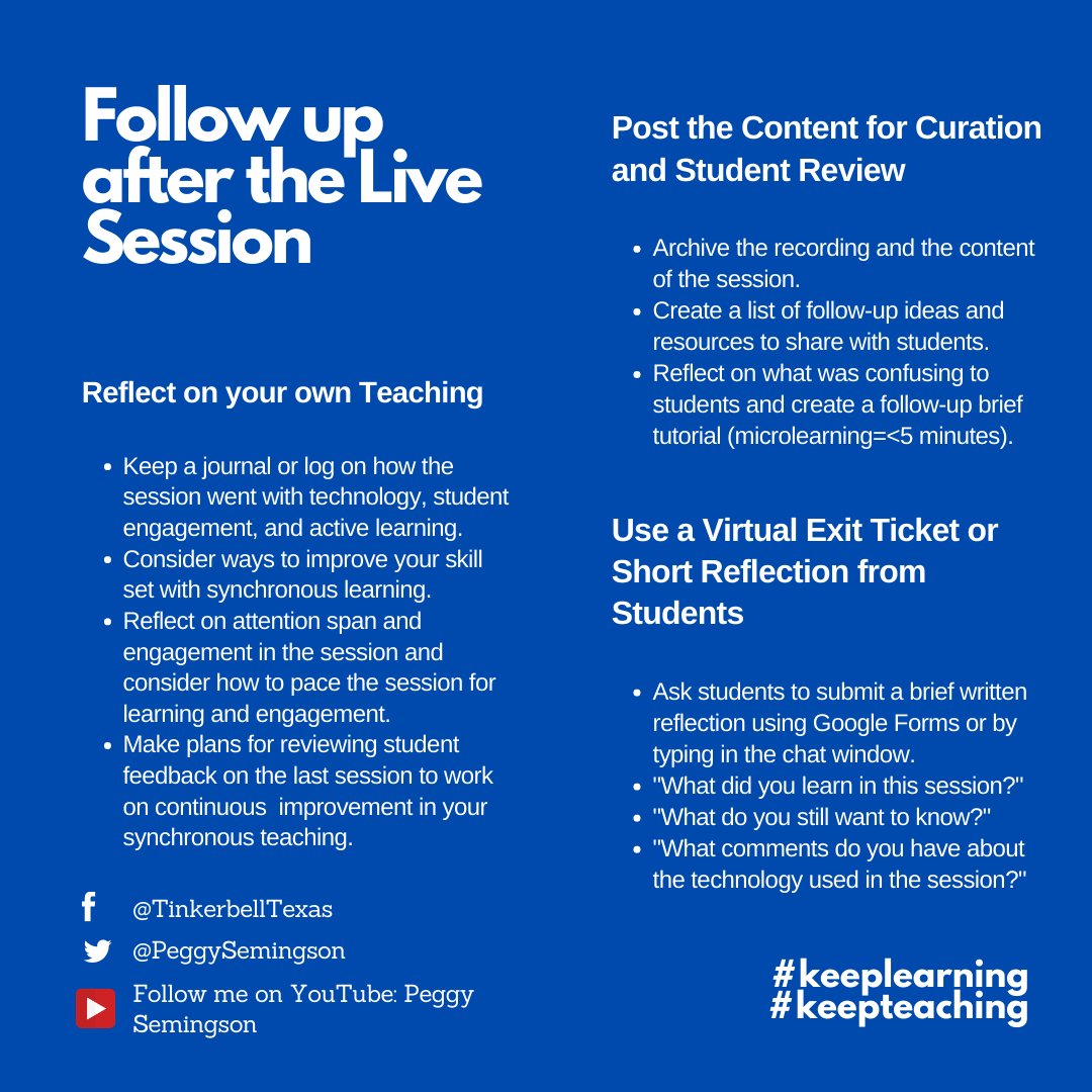 PeggySemingson's tweet photo. Check out tips for running a live *virtual classroom session! Tips are for both K-12 and higher education folks! Please share! #edtech #keeplearning #keepteaching #covidcampus #remotelearning https://t.co/UbqJHXKqaS