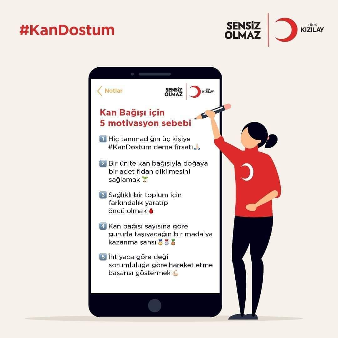 BİLMİYORUZ! Kimin, ne zaman, nerede, ne kadar kana ihtiyacı olacak.

BİLİYORUZ! Her gün birilerinin kana ihtiyacı var.

Sen de 15 dk'nı ayırıp kan bağışlayarak birilerinin hayatını kurtarabilirsin #KanDostum 

Kan bağışı noktalarımız aşağıdaki linkte; kanver.org/KanHizmetleri/…