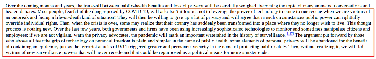 "Most people,  #fearful of the danger posed by  #COVID19, will ask: Isn’t it foolish not to leverage the power of  #technology... They will then be willing to give up a lot of  #privacy & will agree that in such circumstances public power can rightfully override individual rights."
