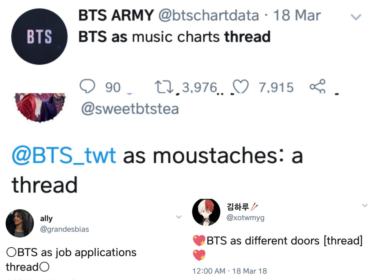 army twt was full of “bts as ___" threads everyone called us jobless and useless so iconicidk what got us in march 2018 lmao(mar 2018)