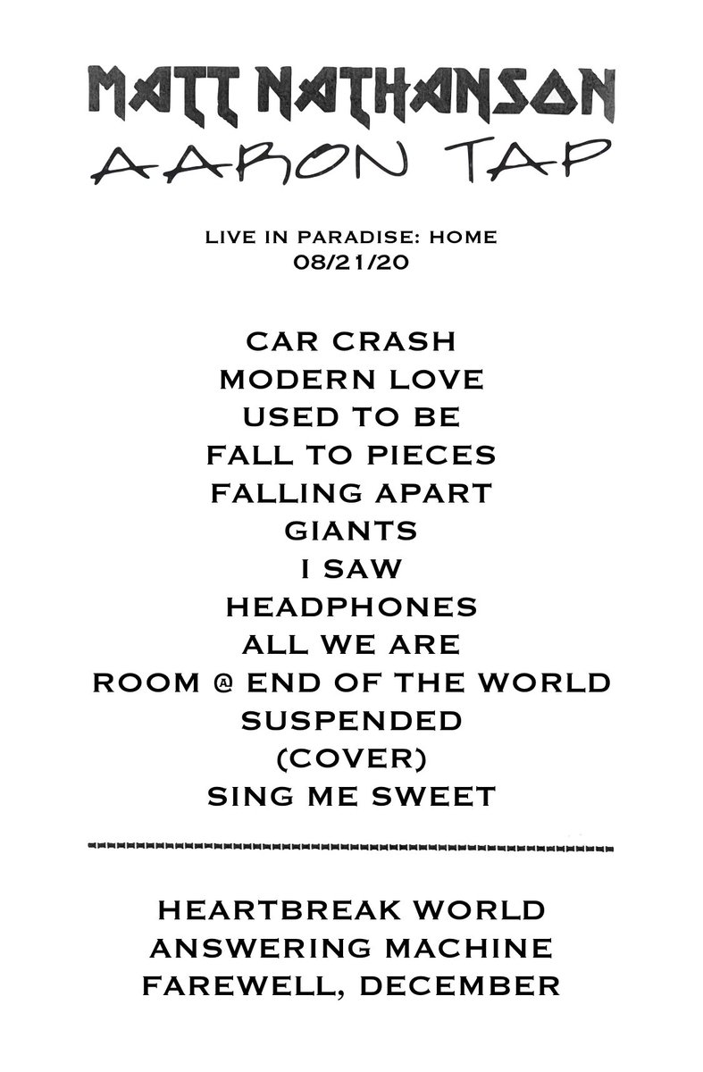 rebrook's tweet image. Awesome seeing two of my favorites @mattnathanson and @betty_goo play songs last night!

Even though my setlist didn’t get picked, I wanted to share it since it makes a great playlist and I’m super proud of finding the fonts that match the first wheel tour sets #fontnerd