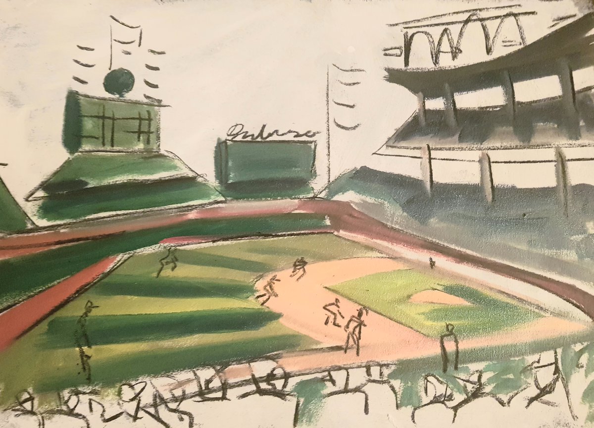 19/08/22 MLB Ballpark 15/30 Wrigley Field  @cubs vs  @sfgiants Shadowed by a local journalism student I had the perfect view to paint the infamous ivy, scoreboard and rooftops. An absolute dream to be within it all. What a diamond! @mitchdudek  @BrianBernardoni  #DiamondsOnCanvas