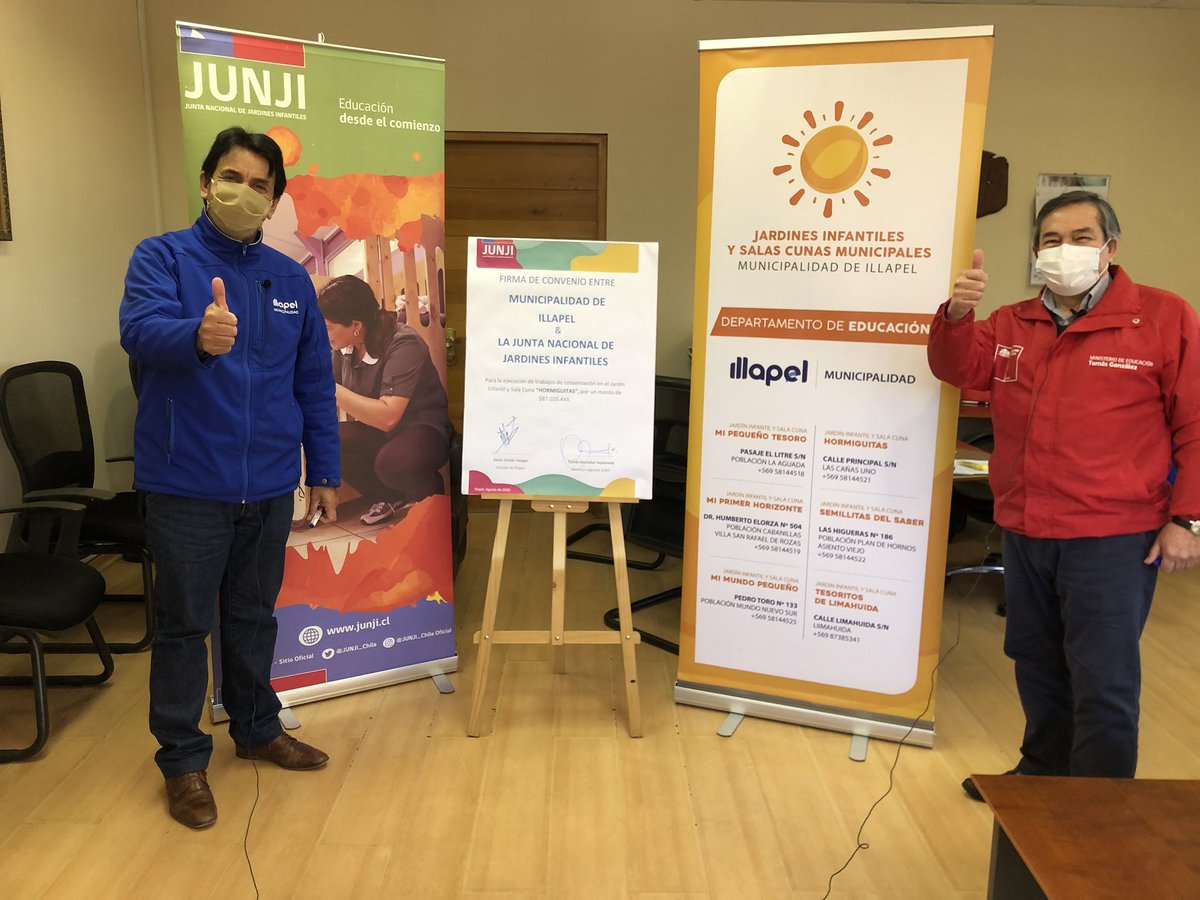 JUNJI_Coquimbo's tweet photo. Con una inversión de más de 80 millones pesos, el jardín VTF “Hormiguitas” de #Illapel mejorará su infraestructura gracias al financiamiento que entrega Junji y que se materializa a través de un convenio entre nuestro DR @Tomas_sgonzalez y el Alcalde de Illapel @AlcaldeDenisC https://t.co/zNswuTpc9e