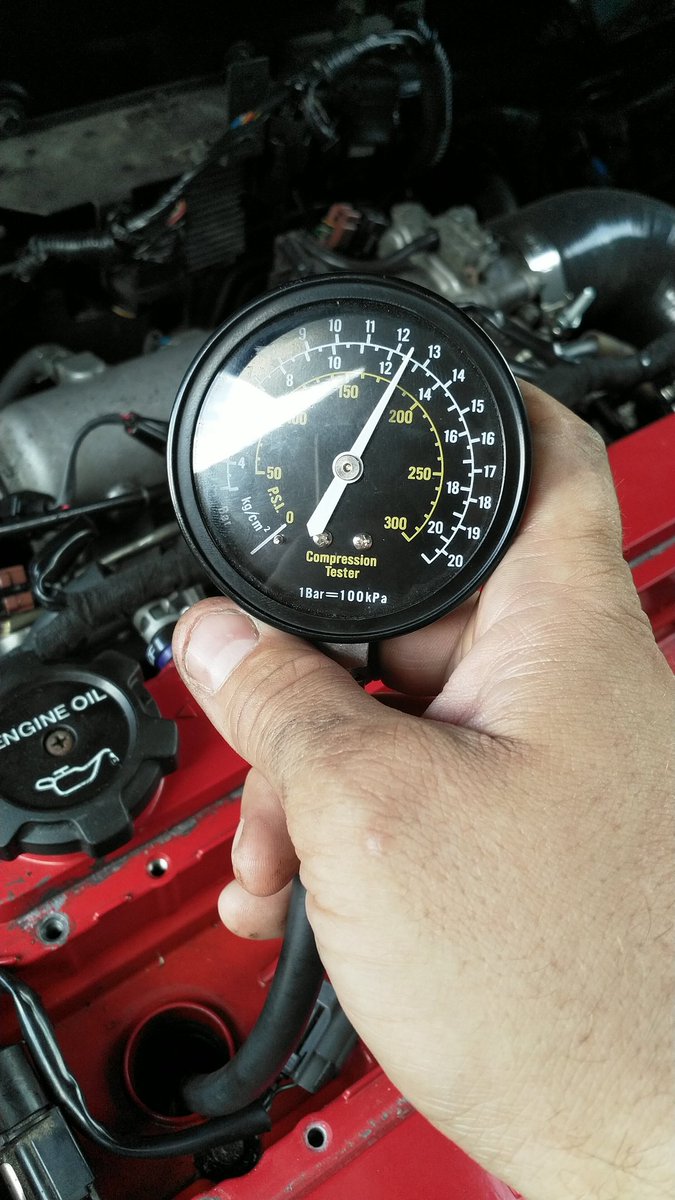 Compression test is in:CYL 1: 12,4barCYL 2: 12,5barCYL 3: 12,9barCYL 4: 12,9barSeems reasonable?