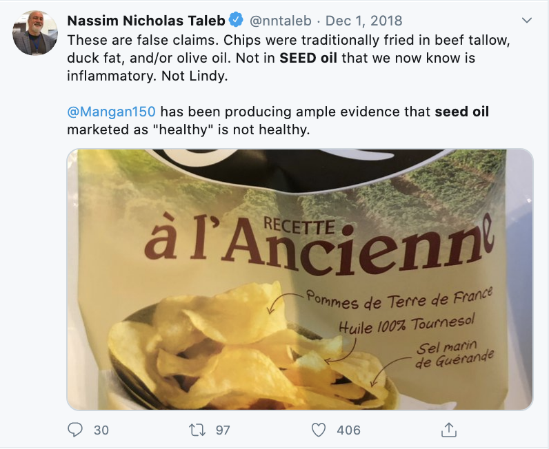 Why  @nntaleb? A very small sample of dumb statements attached. These about "seed oils".So dumb