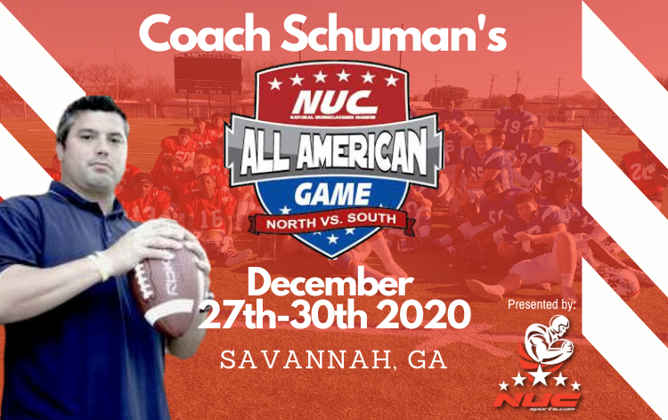 coachschuman's tweet photo. @cheeks_naim You are invited to Coach Schuman’s NUC All American Game In December. You Can Register At https://t.co/KCwDdqKrC2 using code Football19 for 50% off for invited athletes. https://t.co/pCWGxf3687