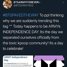 the army independence day, we made our proper independence day out of kpop fandoms with our flag and our island(oct 2018)