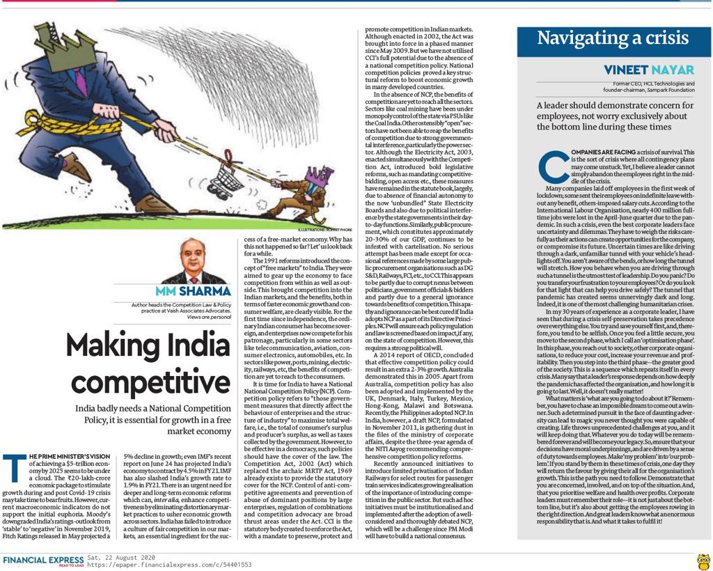 VaishLaw's tweet photo. "Making India Competitive - India badly needs a national competition policy"

An article by @mmsharmacg, Head - Competition Law practice at Vaish Associates Advocates, published in @FinancialXpress today (22 August 2020).

Read it here: https://t.co/UwU2ENKFq7 https://t.co/RUKZjKc6J7
