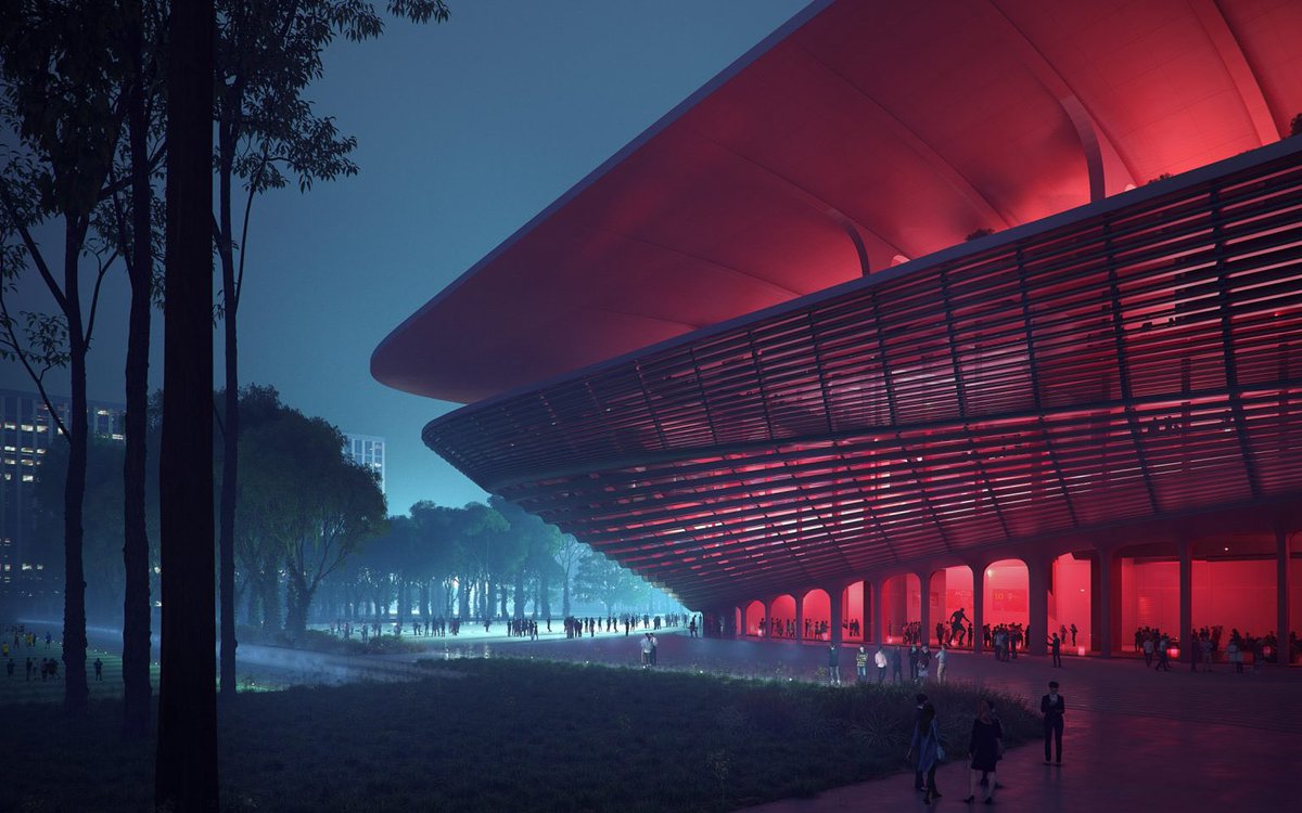 ArchiAdvisor's tweet photo. RT @TheB1M: Designed by @ZHA_News, the 60,000-seat Xi’an International Football Centre will feature trees and plants across its levels along with a translucent roof that allows natural light into the stadium while sheltering spectators - … https://t.co/JcZSa0uY0a
