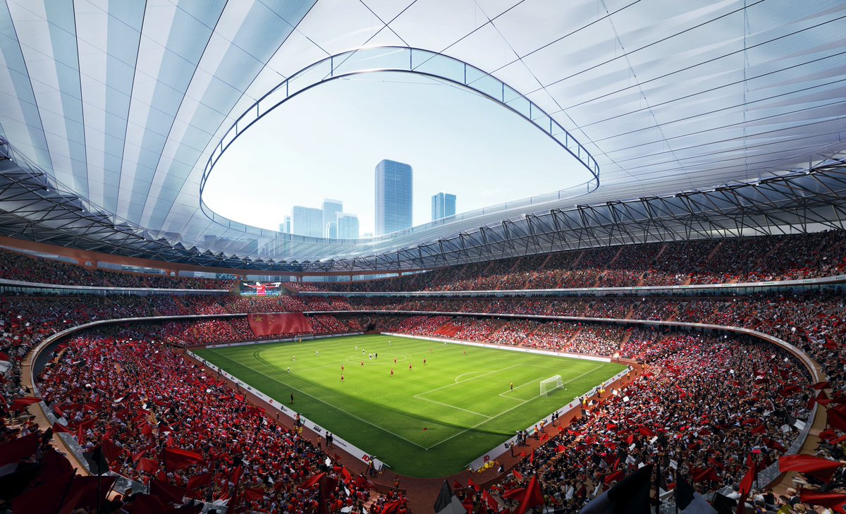 ArchiAdvisor's tweet photo. RT @TheB1M: Designed by @ZHA_News, the 60,000-seat Xi’an International Football Centre will feature trees and plants across its levels along with a translucent roof that allows natural light into the stadium while sheltering spectators - … https://t.co/JcZSa0uY0a