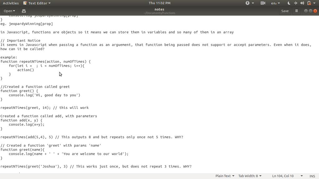 josh_script's tweet image. It seems in Javascript, when passing a function as an argument that function being passed does not support or accept parameters. Even when it does, how can it be called? The image below have more in details.
#curious_mind_in_tech
#100DaysOfCode
#codescript