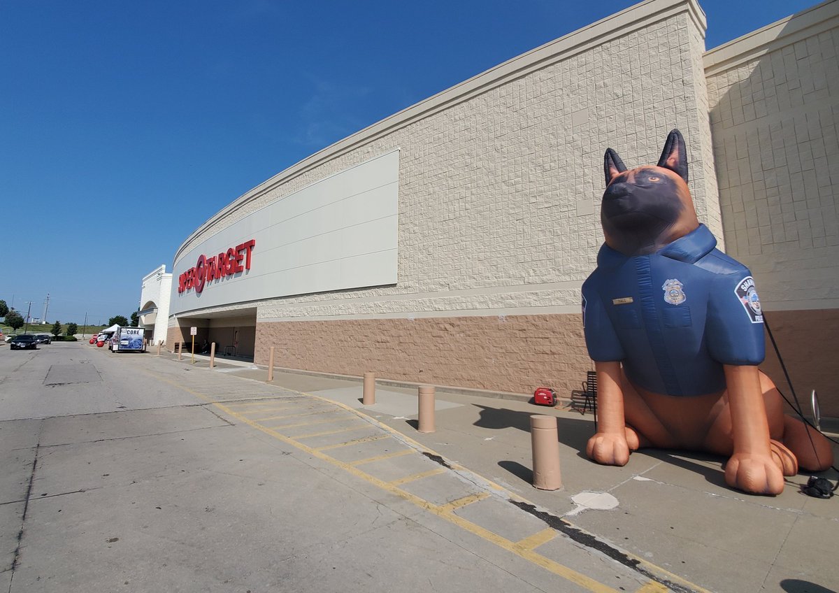 shawneeKSpolice's tweet image. We're at Target, 15700 Shawnee Mission Pkwy, until 1 PM today!  Help us Cram the Cruiser with school supplies for students at several Shawnee schools.  And say Hi to our very special new officer!  Woof! Woof!
