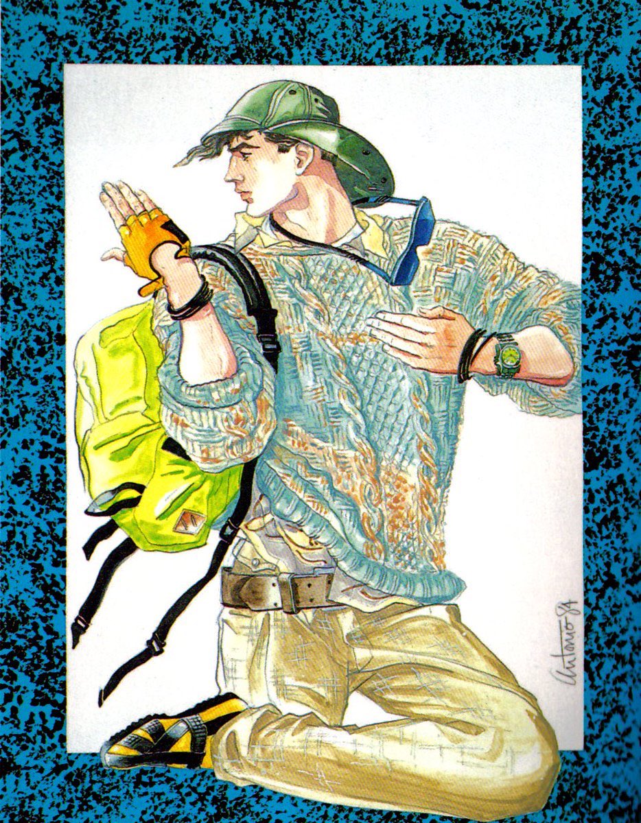 60/ Illustration d'Antonio Lopez pour "Patterns and Textures in Hand Knits" (G.Q. Magazine) en 1984. Jonathan Joestar pour la couverture du chapitre 8 de Phantom Blood en février 1987.