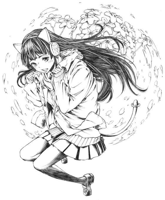 猫耳jk線画 