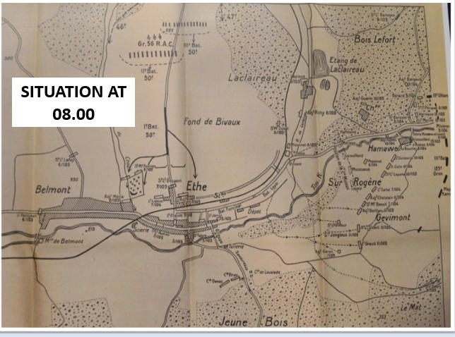 Meanwhile…..Whilst his support battalion could open the way for him to Saint-Léger, Colonel Hauteclocque and his hussards waited in Ethe. He grew agitated as Ethe became more crowded as the 7e DI descended, it wasn’t the place for cavalry.