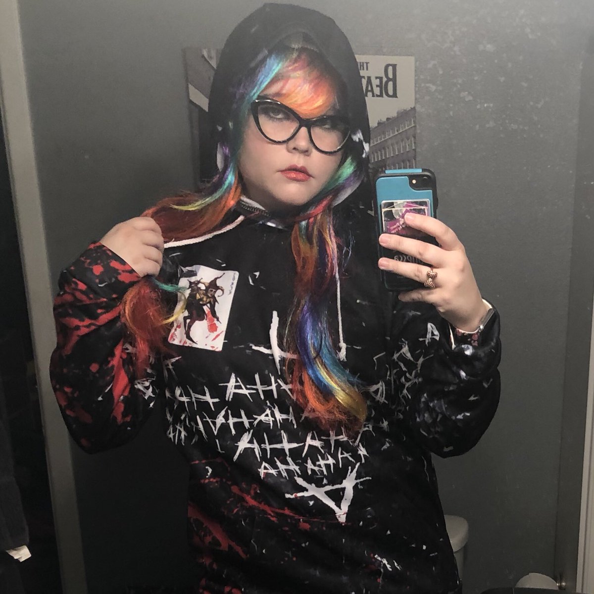 MVPCosplay's tweet photo. Got some new glasses, got my man a new hoodie then stole said hoodie for a picture, things are going good. Sorry I’m not on much, my wedding is in 83 days so I’m super busy with that! Eeek I can’t wait! https://t.co/psJ35XT9ZD