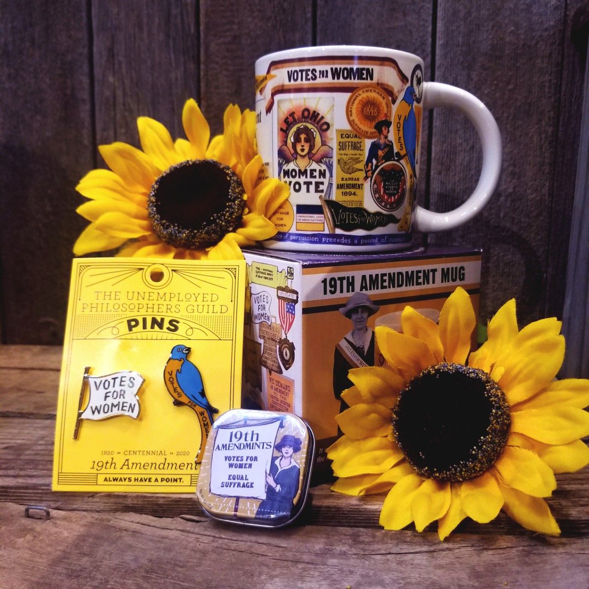 PPHM1933's tweet photo. It's #StoreSaturday! We're featuring our empowering 19th Amendment mug and enamel pin set to celebrate women’s right to vote. Remember the decades-long struggle of the suffragists-from the first Woman’s Rights Convention in 1848 through ratification of the 19th Amendment in 1920. https://t.co/NeoCCXOm1d