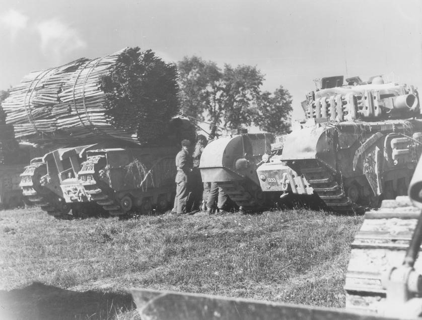 Another example of the use of fascines was as part of Op Tractable in mid August 1944. 80 Assault Squadron (photo is of 80 or 87 Sqn AVREs) supported the Canadian advance, and on 14th August the 1st Hussars reached the Rouvres river, but the bridge was down 12/