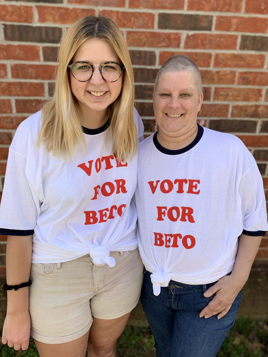  @BetoORourke even got my mom inspired to vote! She never cared about voting before, and would only vote for who I wanted. We got matching shirts right before his presidential race began and right after her cancer remission.  #BetoForever