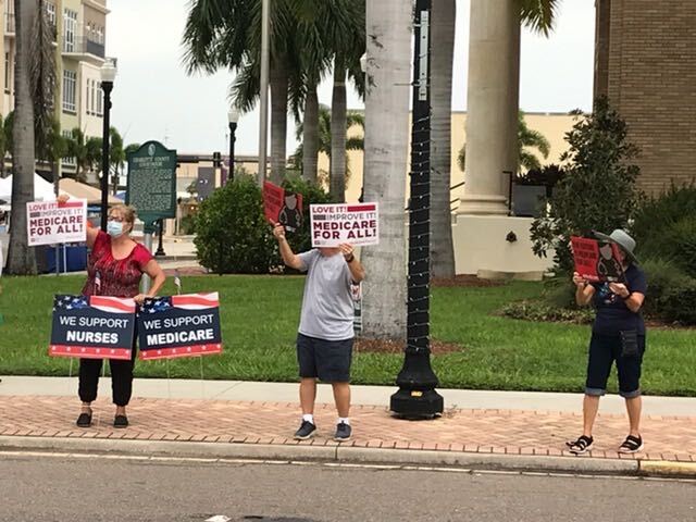 Nurses and constituents in Punta Gorda, Florida were up early greeting their neighbors and rallying for  #MedicareForAll!