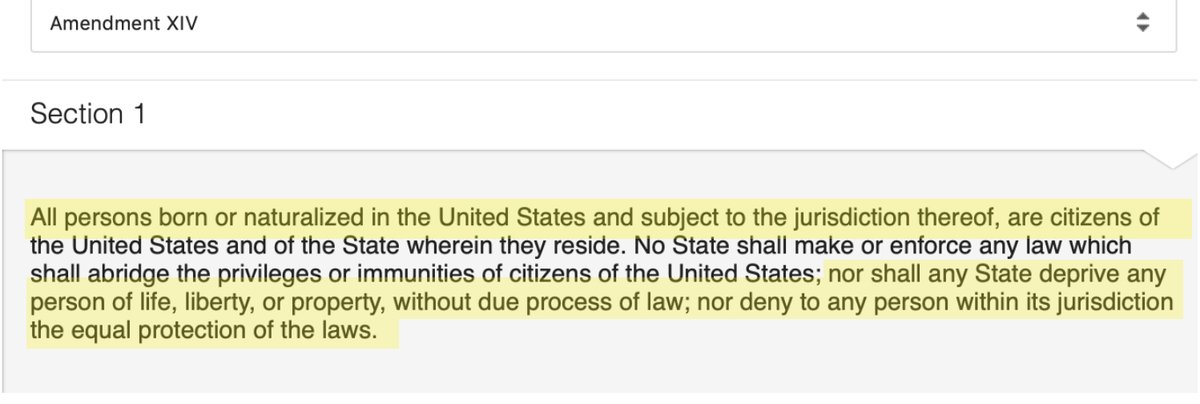 3/ I say “sort of” because they were mostly terrorized and bullied when they tried it.The 14th Amendment provided thatNotice the part about how any “person” is entitled to “due process” and “equal protection of the laws.”