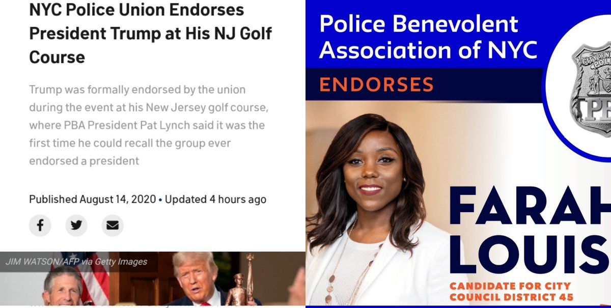 The  #PBA that protects this officer & cosigns his behavior, is the same PBA that endorsed  #Trump & endorsed my right wing leaning opponent  #farahlouis. Help me to defeat the PBA, my opponent & hold officers like this one accountable. (Matched 8 to 1) https://www.nycvotes.org/campaigns/anthonybeckford/contributions/new