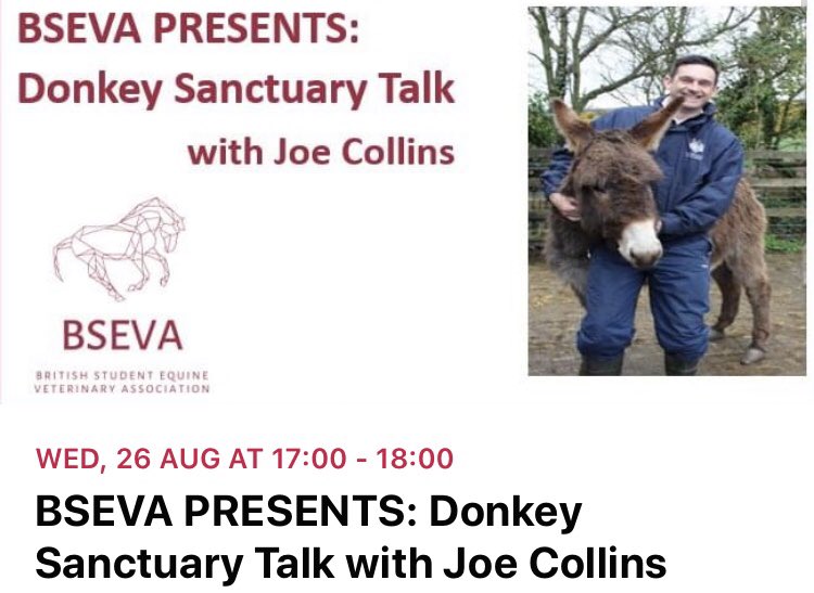 BSEVA5's tweet photo. We have a very interesting talk with Joe Collins from The Donkey Sanctuary. Click on the event for more details, please use your university email to register. https://t.co/YByMLlBO69 @DonkeySanctuary https://t.co/7Bd7OM3QaI