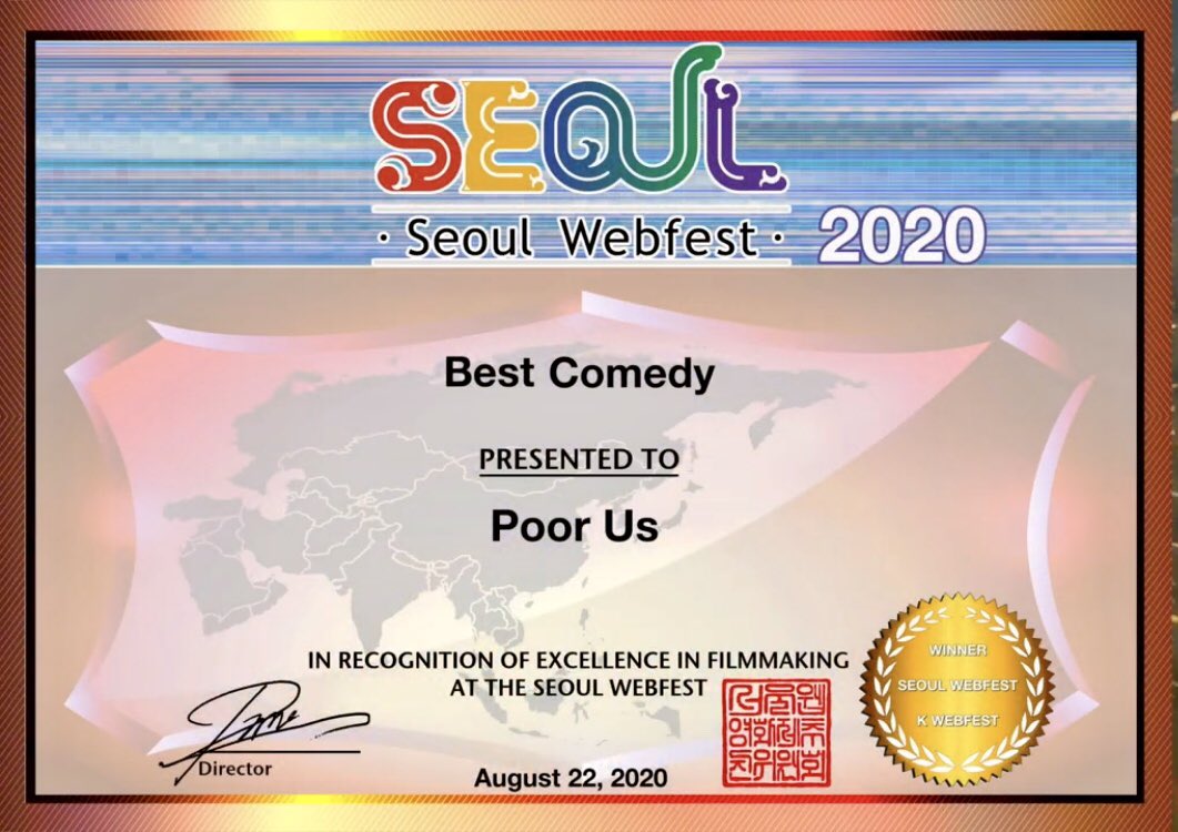 We won Best Comedy at the Seoul Webfest!!! Ahhhhhh!! Thank you @SeoulWebfest!!! 🎉🍾🥰🍾🎉