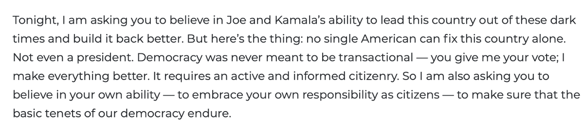 14/ Obama answered the doomsayers by talking about life in America in previous generations. (Screenshot #1)Next, Obama explained what can cause democracy to die.(Screenshot #2)Finally, he tells us that the way to keep the slope moving upward (Screenshot #3)(Read them!)