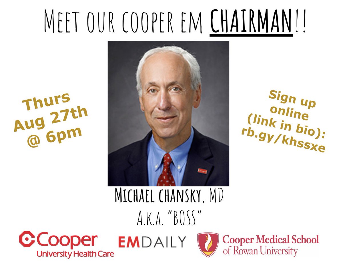 Not many EM residencies have a chairman who is as invested in the residency program as ours! He interviews every candidate for our residency since its inception over 25 years ago! Come meet the Boss 8/27  @ 6pm! 
#EmergencyMedicineResidency #EMbound #match2021 #emresidency
