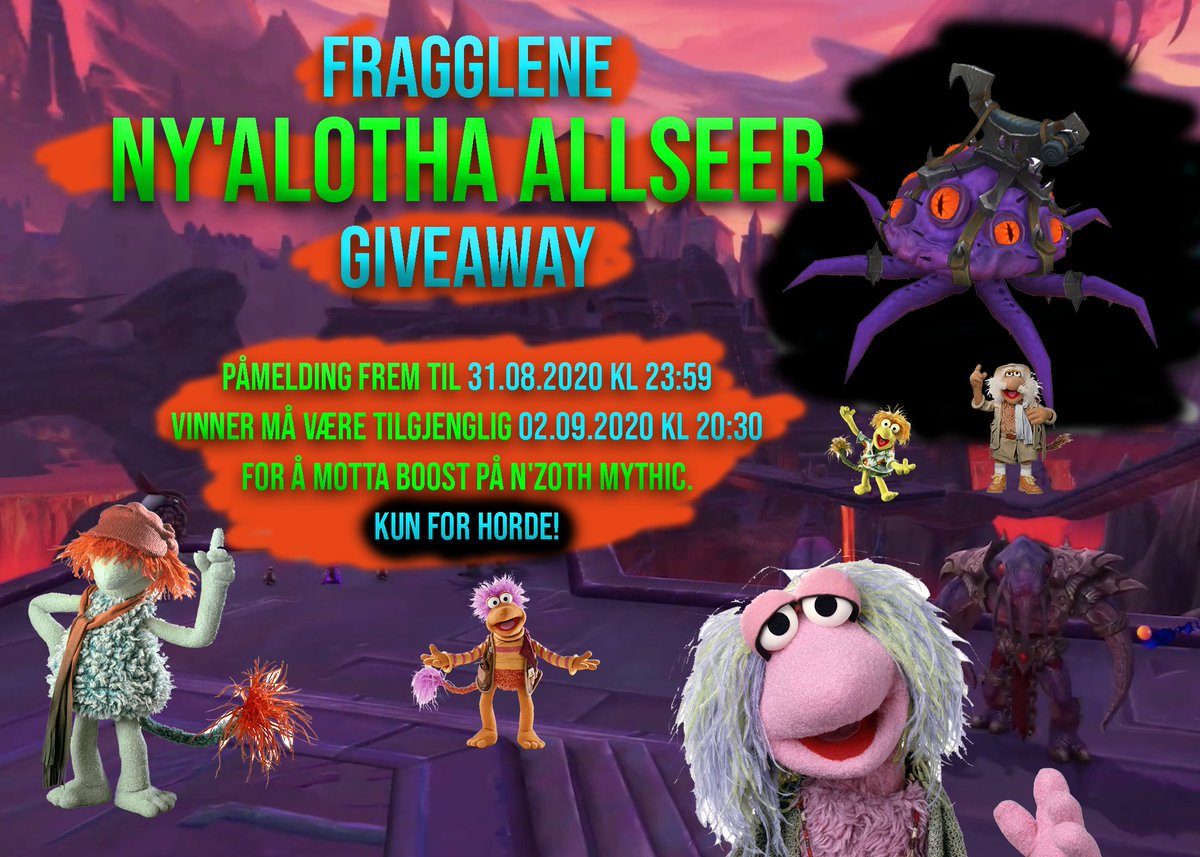 FraggleneWoW's tweet photo. Fragglene gir bort en Ny'alotha Allseer!

For å bli med i konkurransen må du:
✅Følge Fragglene på Twitter.
✅Retweete denne posten.

Denne premien kan kun hentes om du har: Aktivt abonnement på World Of Warcraft og en karakter i lvl 120 på EU.

Vinneren blir annonsert her! https://t.co/WYXaduvoAD