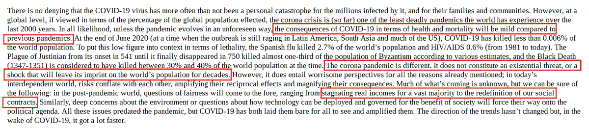 WEF's Klaus Schwab: "In all likelihood, unless the  #pandemic evolves in an unforeseen way, the consequences of COVID-19 in terms of health & mortality will be mild..."New week-end thread w/  @spencerlatu  #Covid19 as catalyst for  #WEF  #greatreset  #NewNormalFeudalism  https://twitter.com/spencerlatu/status/1294302212584177670