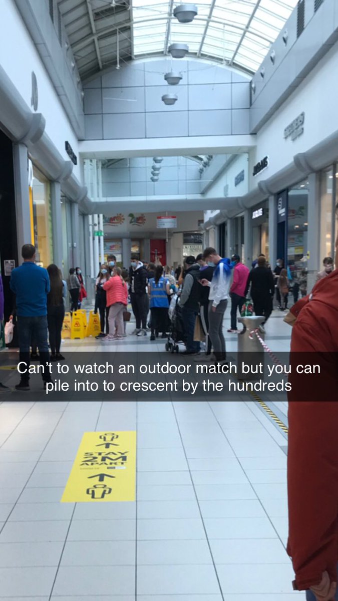 LauraSkylerwoos's tweet image. You can’t go watch your childs outdoor match but you can pile into a shopping centre by the hundreds??! These new regulations are a total shambles #COVID19 #covidireland #HSE @DonnellyStephen