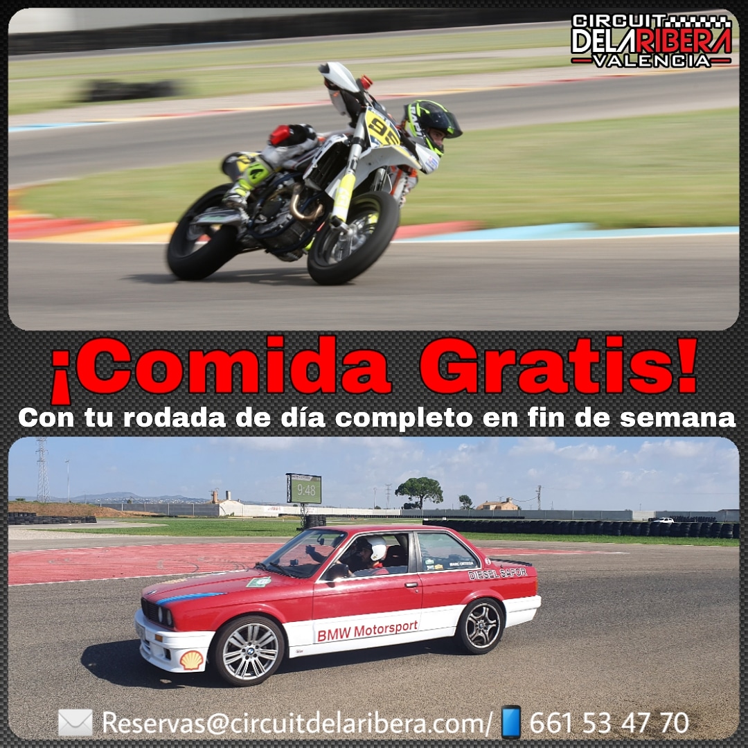 ▫️▫️▫️‼️Comida gratis‼️▫️▫️▫️

  Si pasas el día entero con nosotros, con tu tiquet de día completo en fin de semana o festivo, te invitamos a comer.
👉 A partir de mañana 23/08/2020

✉ Reservas@circuitdelaribera.com
📱 661534770