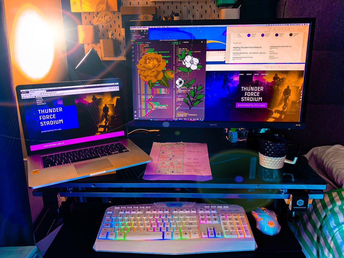 🌞Listening to The Dirty Projectors and developing the day away🌚 this is how my setup looks in my mind rn 😂 #devparty #devlife #femaledeveloper #fontawesome #visualstudiocode #googlefonts @github